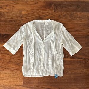 Y2K White Pintuck 100% Cotton Sheer Button-Front Blouse
